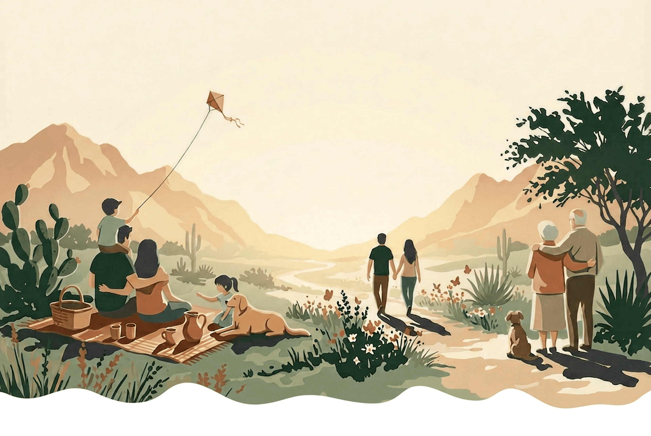 Ilustración de paisaje con familia